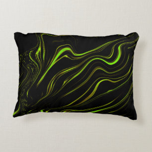 Golden grass, wavy green long traces on black fund accent pillow