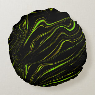 Golden grass, wavy green long traces on black fund round pillow