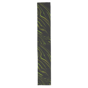 Golden grass, wavy green long traces on black fund table runner