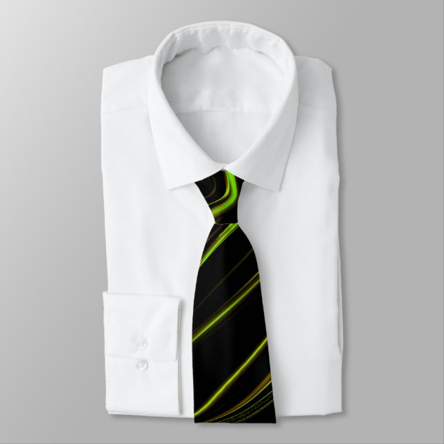 Golden grass, wavy green long traces on black fund tie (Tied)
