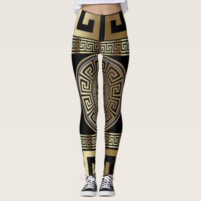 Golden Greek Key Leggings (Front)