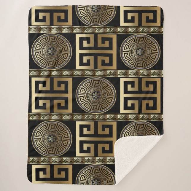 Golden Greek Key  Sherpa Blanket (Front)