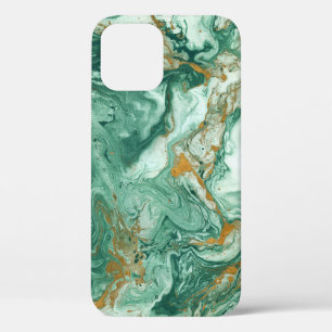 Golden-green acrylic: marble texture art. iPhone 12 case