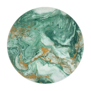 Golden-green acrylic: marble texture art. cutting board