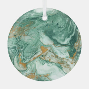 Golden-green acrylic: marble texture art. glass ornament