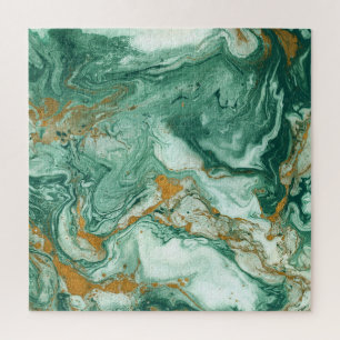 Golden-green acrylic: marble texture art. jigsaw puzzle
