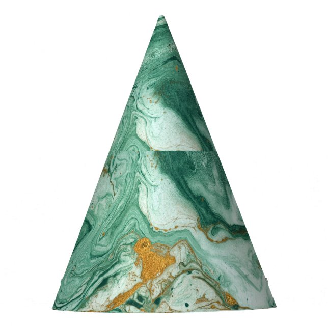 Golden-green acrylic: marble texture art. party hat (Front)