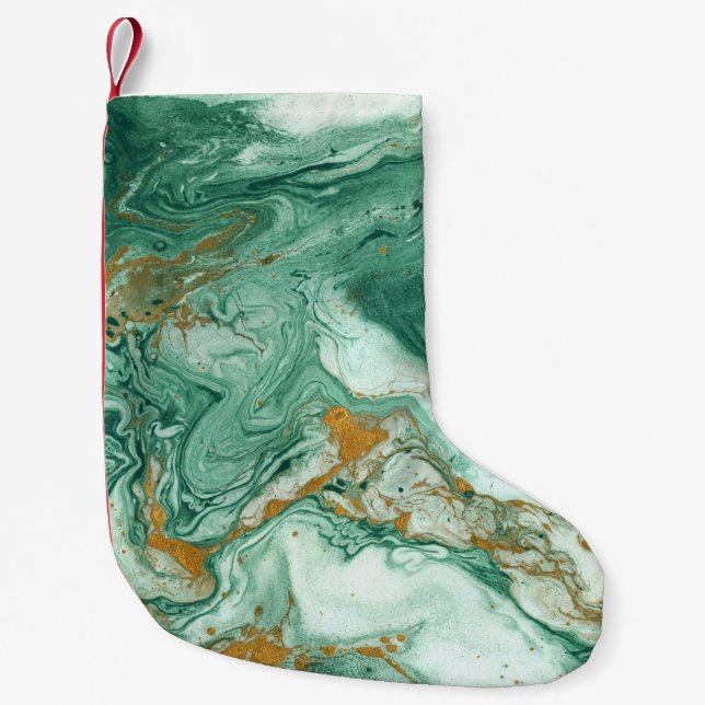 Golden-green acrylic: marble texture art. small christmas stocking (Front)