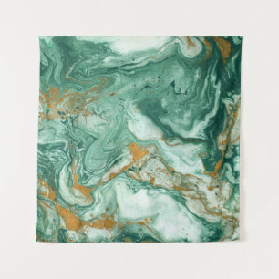 Golden-green acrylic: marble texture art. tapestry