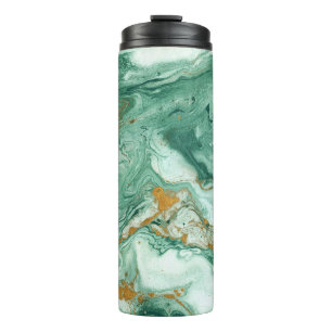 Golden-green acrylic: marble texture art. thermal tumbler