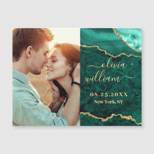 Golden Green Agate Save the Date Magnetic Card
