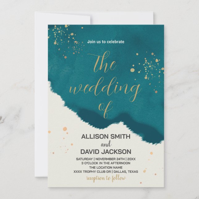 Golden Green Art Wedding Invitations (Devant)