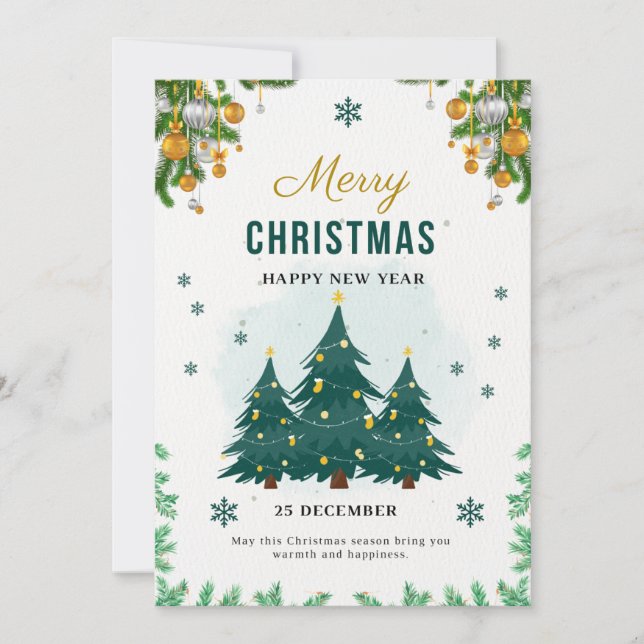 Golden Green Christmas  Invitation (Front)