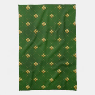 Golden Green Clover Pattern Kitchen Towel