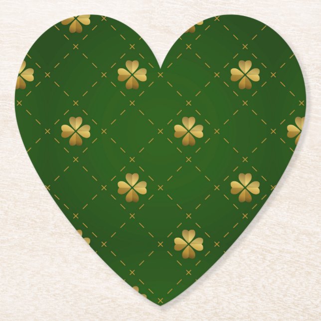 Golden Green Clover Pattern Paper Coaster (Front)
