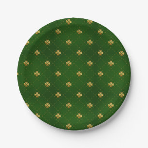 Golden Green Clover Pattern Paper Plate