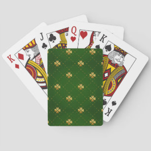 Golden Green Clover Pattern Playing Cards