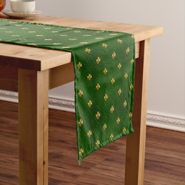 Golden Green Clover Pattern Short Table Runner (In Situ)