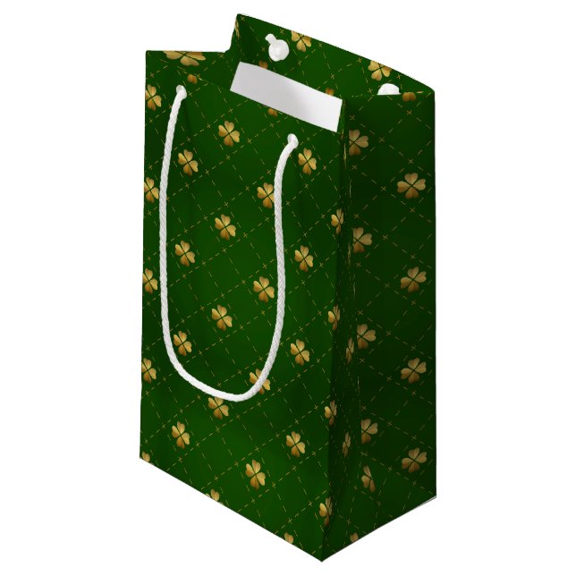 Golden Green Clover Pattern Small Gift Bag (Front Angled)