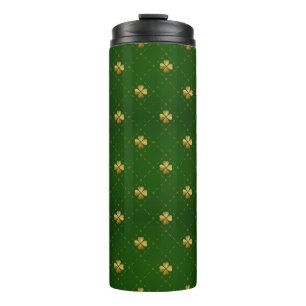 Golden Green Clover Pattern Thermal Tumbler