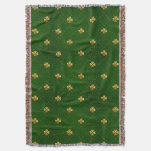 Golden Green Clover Pattern Throw Blanket