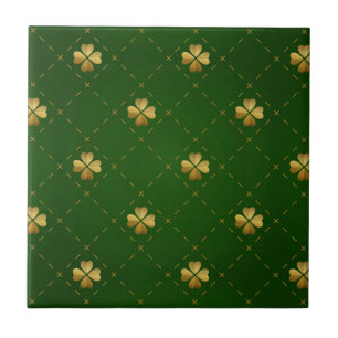 Golden Green Clover Pattern Tile