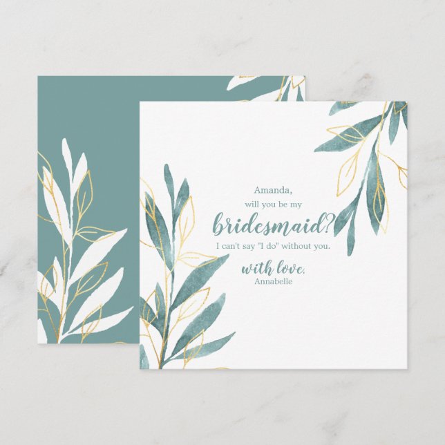 Golden Green Floral Will You be my Bridesmaid Invitation (Front/Back)