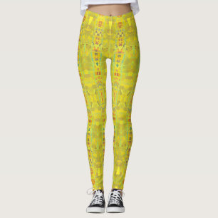 Golden green mosaic geometric design kitty voices leggings