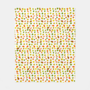 Golden, Green, Orange Autumn Leaves on White Fleece Blanket