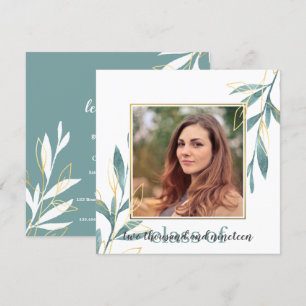 Golden Green Watercolor Floral Graduation Invitation
