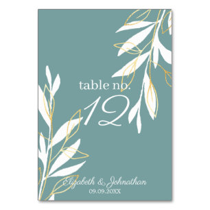Golden Green Watercolor Floral Wedding Reception Table Number