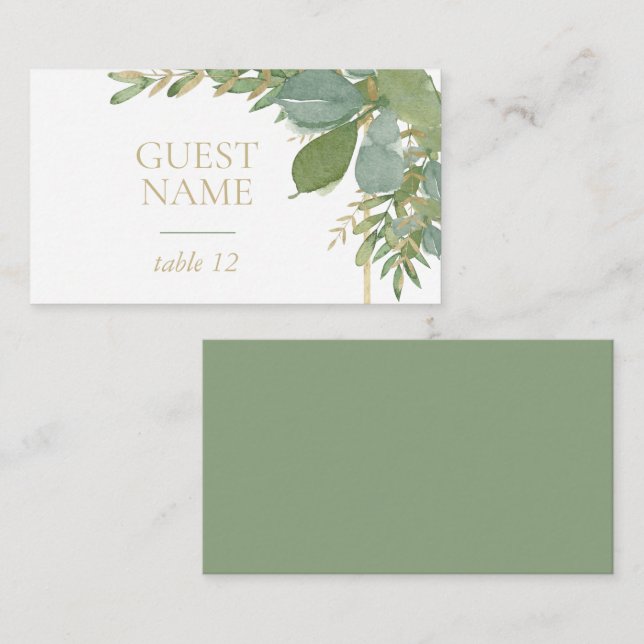 Golden Greenery Flat Place Card (Front/Back)