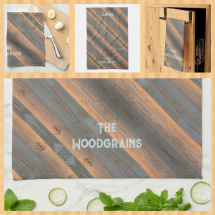 Golden Grey diagonal Woodgrain Rustic Kitchen Towel