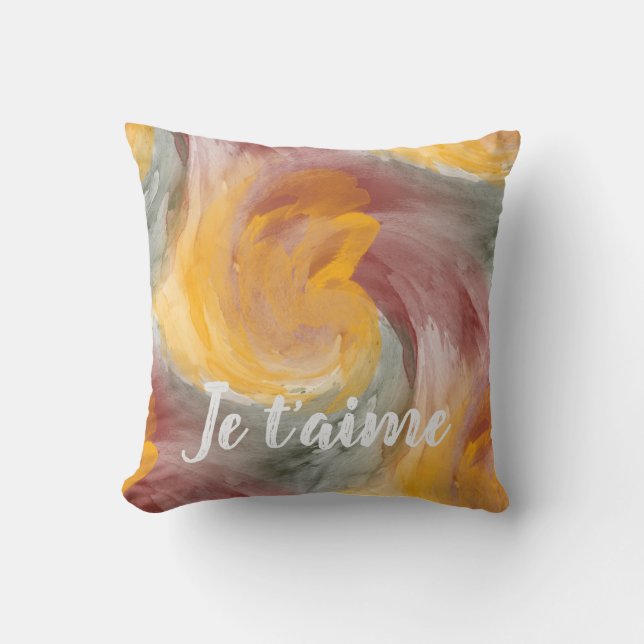 Golden Grey Je Taime Abstract Throw Pillow (Front)