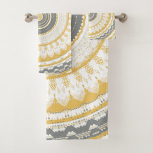 Golden Grey Mandala Bath Towel Set