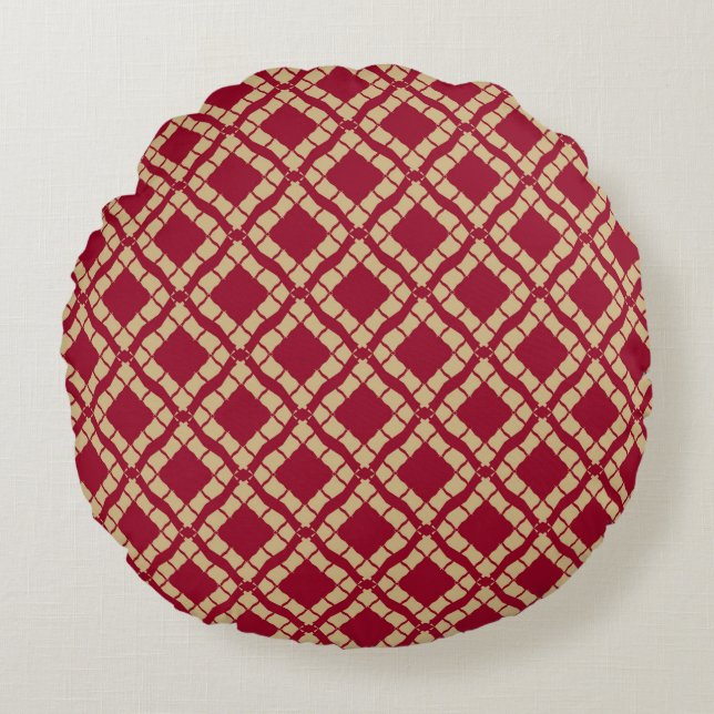 Golden grid geometric seamless pattern in oriental round pillow (Front)