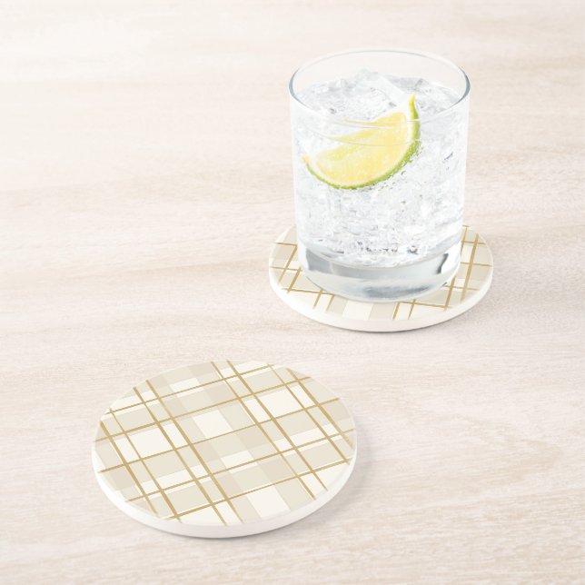Golden Grid Plaid Pattern  Coaster (Side)