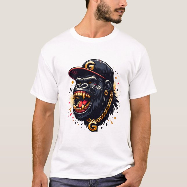 Golden Grin Gorilla – Bold & Royal  T-Shirt (Front)