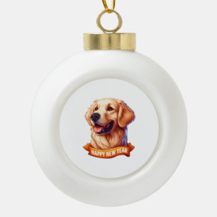Golden Grin Tongue Out for a Happy New Year! Class Ceramic Ball Christmas Ornament