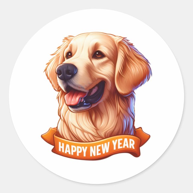 Golden Grin Tongue Out for a Happy New Year! Class Classic Round Sticker (Front)