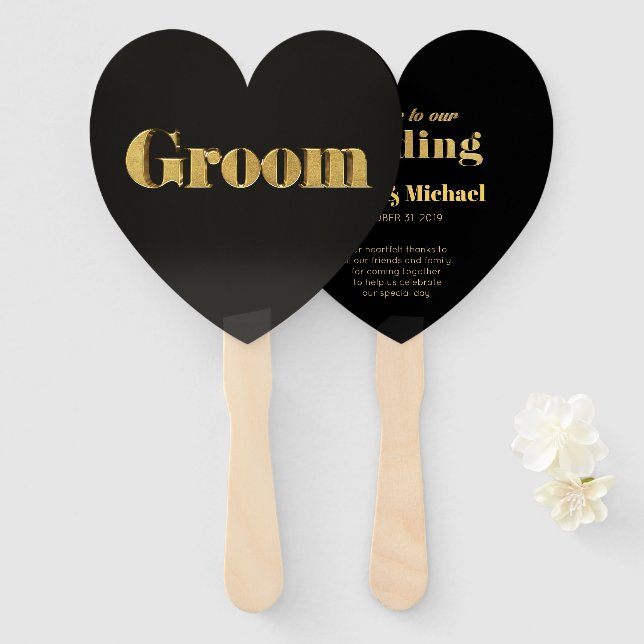 Golden Groom Wedding Hand Fan (Front and Back)