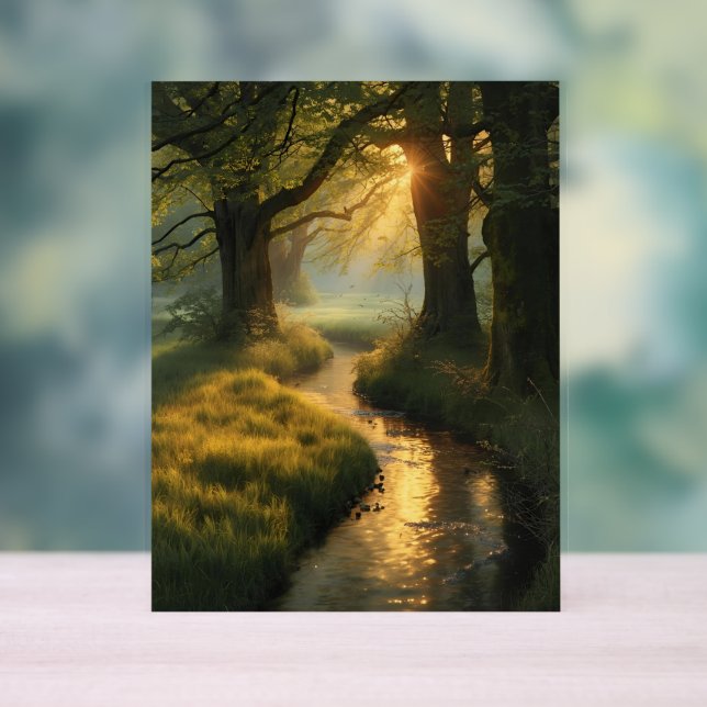 Golden Grove Sunrise – Tranquil Sunlit Forest Stre Acrylic Sign (Neutral)