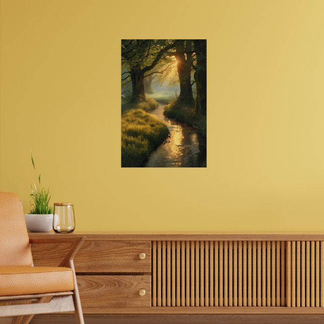 Golden Grove Sunrise – Tranquil Sunlit Forest Stre Poster (Living Room 2)