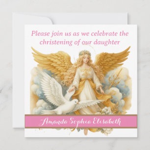 Golden Guardian Angel with white bird Invitation