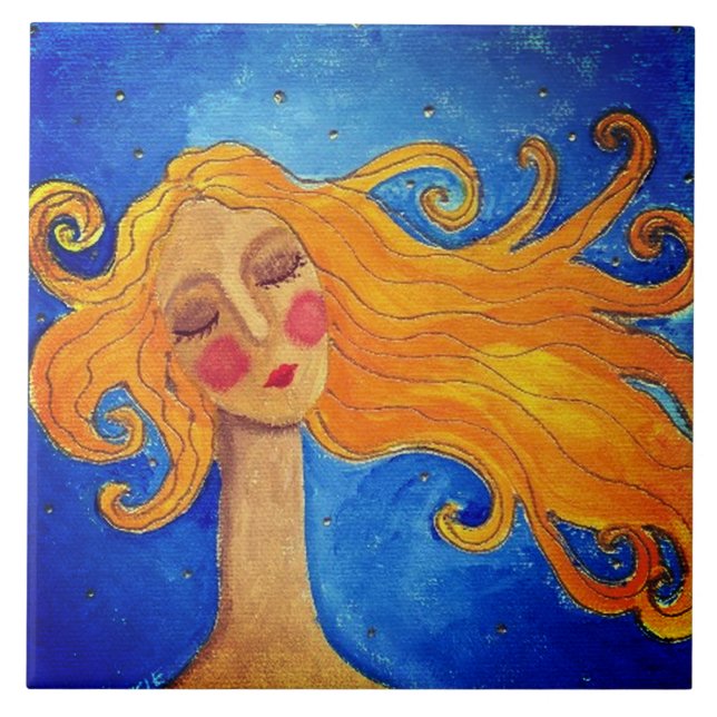 Golden Hair Abstract Portrait of a Woman Tile (Front)
