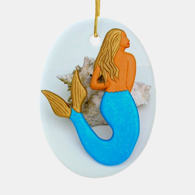 golden hair mermaid ceramic ornament (Front)
