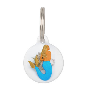 golden hair mermaid pet tag