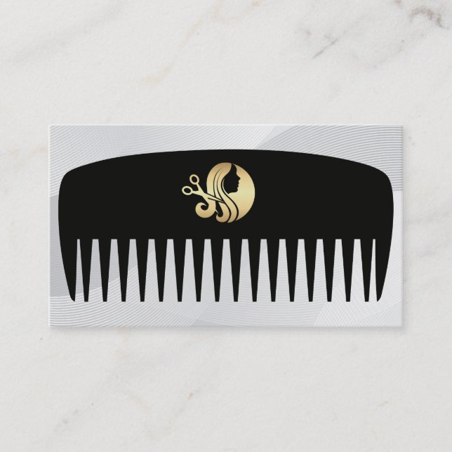 Golden Hair Scissors Logo | Salon Business Card (Front)