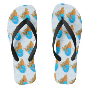 golden-haired  blue-tailed mermaids flip flops