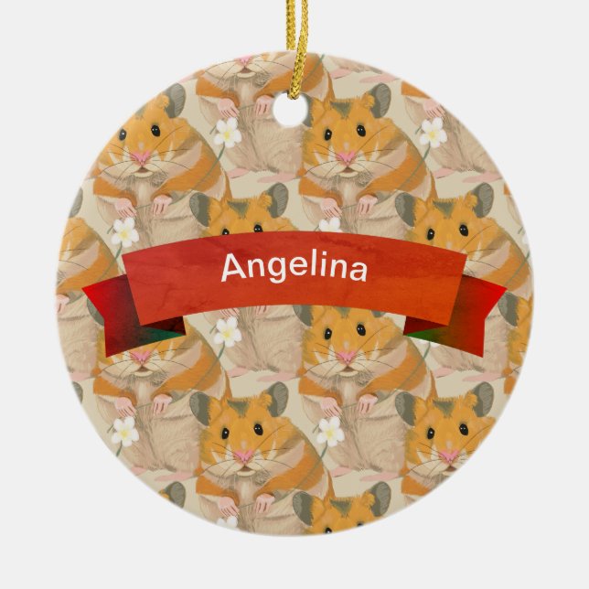 Golden Hamster Pattern personalised Ceramic Ornament (Front)